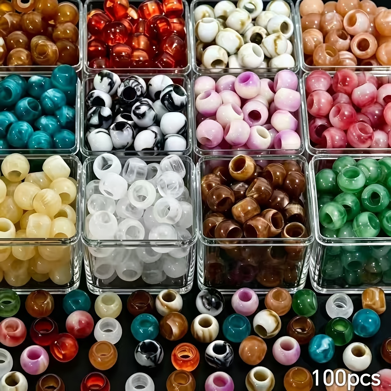 TEMU 100 piezas de cuentas redondas de agujero grande de estilo retro de 8 mm, de cuentas acrílicas, colgante de moda para mujer y pulsera > Cuentas