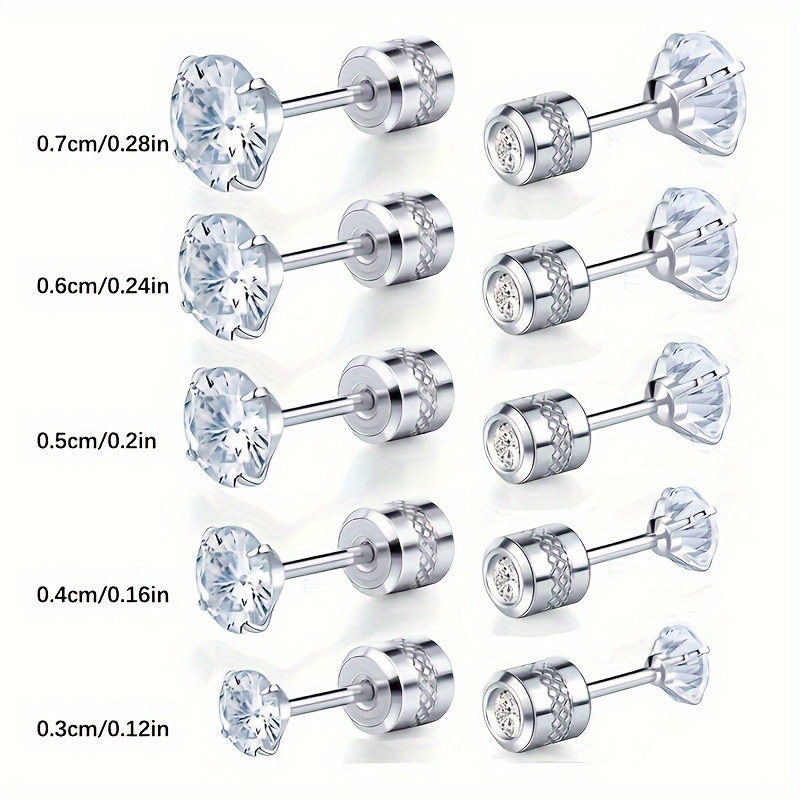 

Titanium Steel Stud Earrings Cubic Zirconia Tiny Earring Screw Back Piercing Set Plug Earrings Daily Jewelry For Women