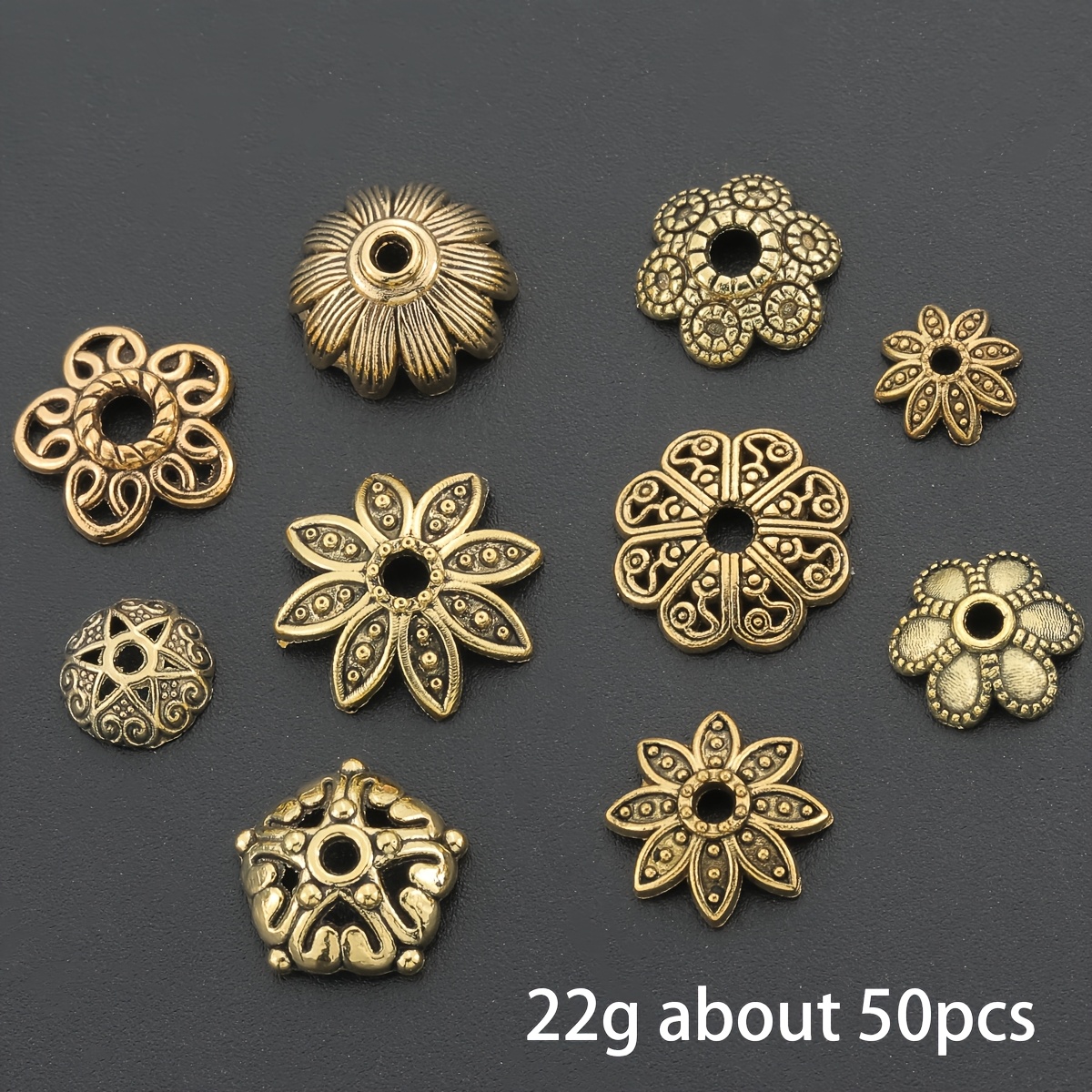 E-shop 50 Stück (22G) / 100 Stück (45G) Endkappen Herstellung Legierung Hohle Blumenhalter Perlenkappe Liebe Herz Vierblatt Klee Form Perforierte Lose