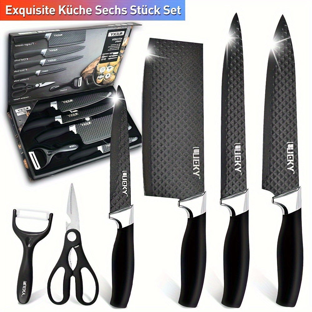 

Mdhand Kitchen Knife Set, 6pcs Professional Chef Knives Set For Kitchen, Gift Box Anti-rusting Stainless Steel Sharp Knife Set With Peeler And Scissor For Home, Camping, Rv, Travel And Bbq