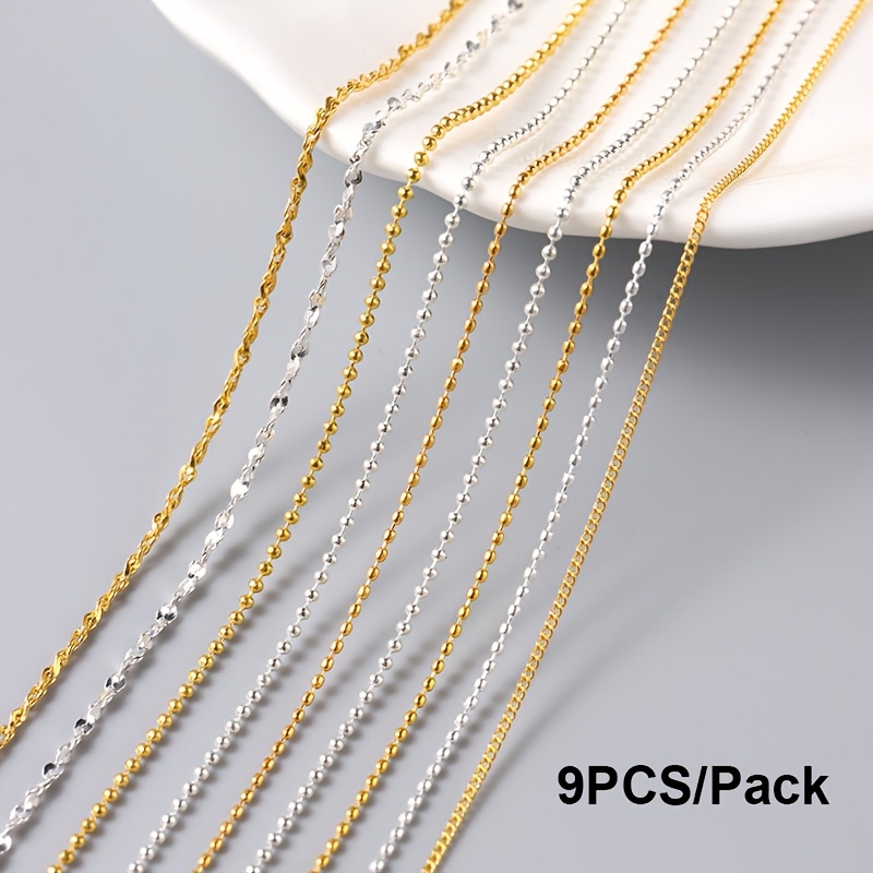 Image of 9pcs Y2k Metal Nail Bead Chains Golden Silvery Metal Nail Art Chains Decorations 3d Luxury Nail Charms Diy Korean-style Manicure Jewelry Accessory