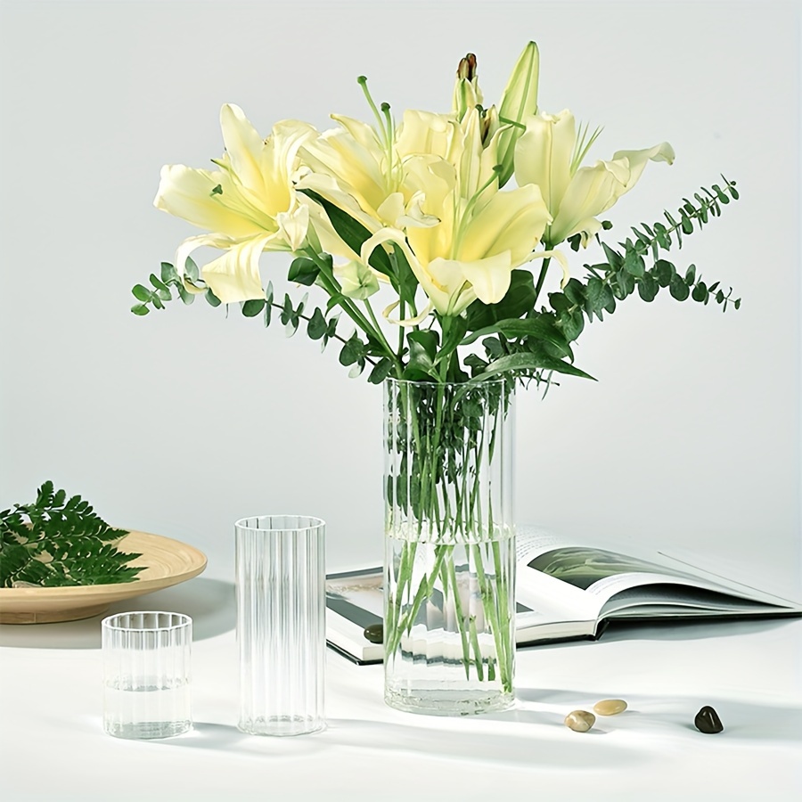 透明な花瓶1個 縦の模様のガラス製花瓶 乾燥花水耕花アレンジメント装飾用花瓶 家庭用リビングルームレストランウェディング - Temu Japan