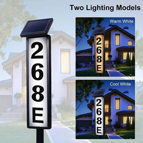 1pc outdoor lighting house number light solar address sign light with pole ip44 switchable warm white light solar led lighting address sign 35 inches high