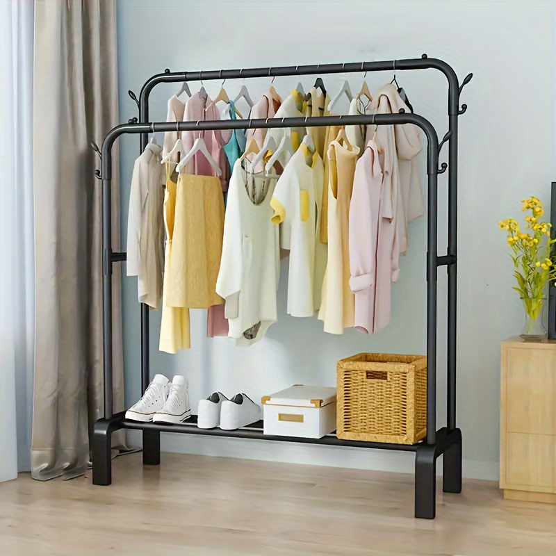 

Sturdy Black Double-rod Clothes Rack - 47" Spacious Metal Organizer, Easy Self-assembly, Multi-use For Home & Dorm