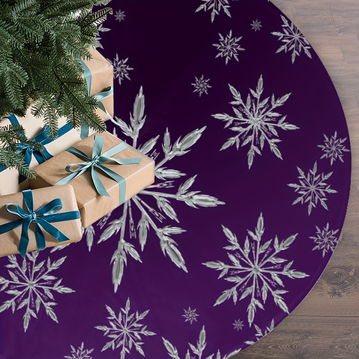 

48" Large Purple Christmas Tree Skirt - Polyester Holiday Decor For Indoor & Outdoor Use