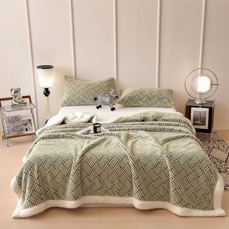 1pc of luxurious jacquard velvet blanket double layer thick insulation soft comfortable beige friendly suitable for autumn and winter suitable for bedroom living room sofa use machine washable pillowcase not included cozy Product details 0