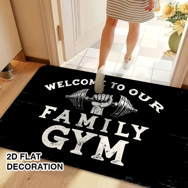 TEMU 1pc Black And White Vintage Home Gym Slogan Sign Front Door Mat, Outdoor Entrance Floor Mat, Flannel Welcome Doormat For Home Entry, Hallway,
