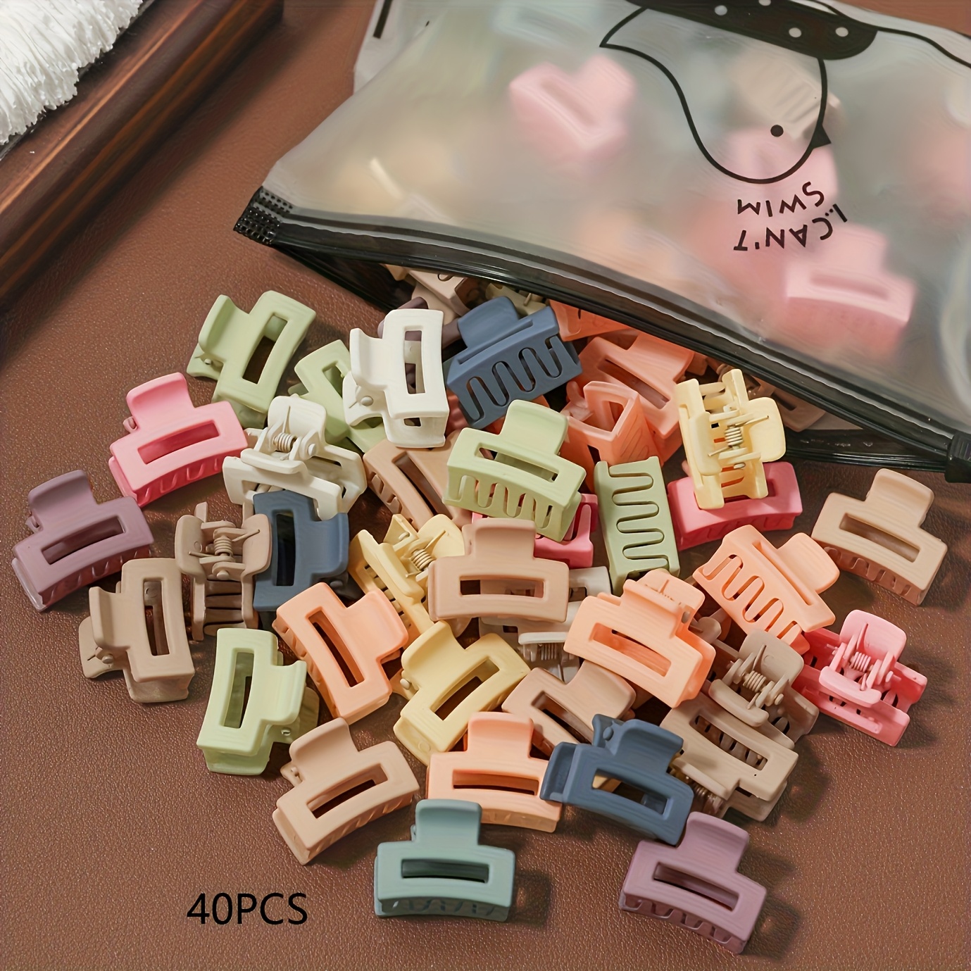 TEMU 40pcs Multicolor 2cm Mini Bangs Clip Set Candy Simple Geometric Cut-out Hair Clip