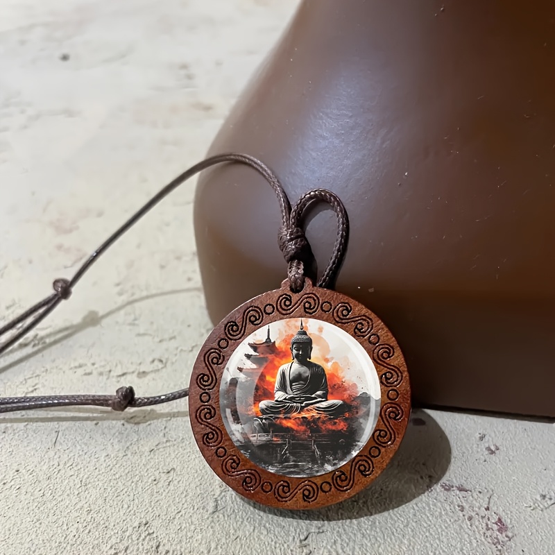 Bohemian Buddha Pendant Necklace with Adjustable Wooden Beaded Chain