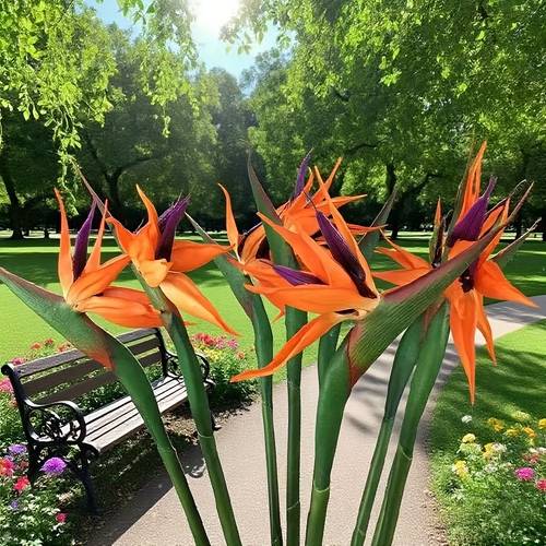 4pcs vibrant artificial bird of paradise flowers with green leaves orange and home office and wedding table centerpiece decoration