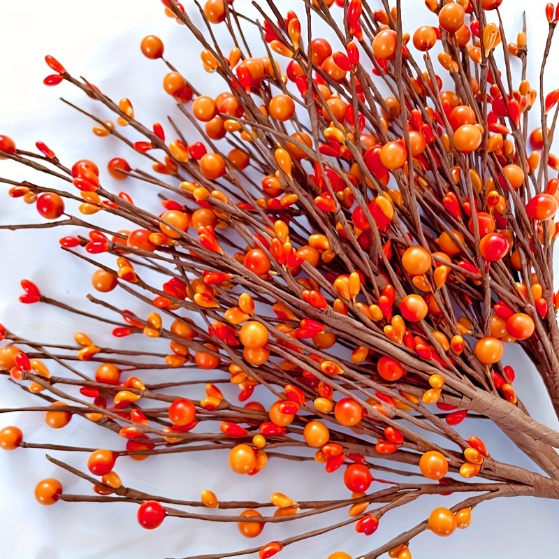 

4pcs Artificial Fall Harvest Berry Branches - Plastic Thanksgiving Decorative Flowers, Orange Berries, Farmhouse Home Decor, Tabletop Centerpiece, Holiday Decor, No Power Required