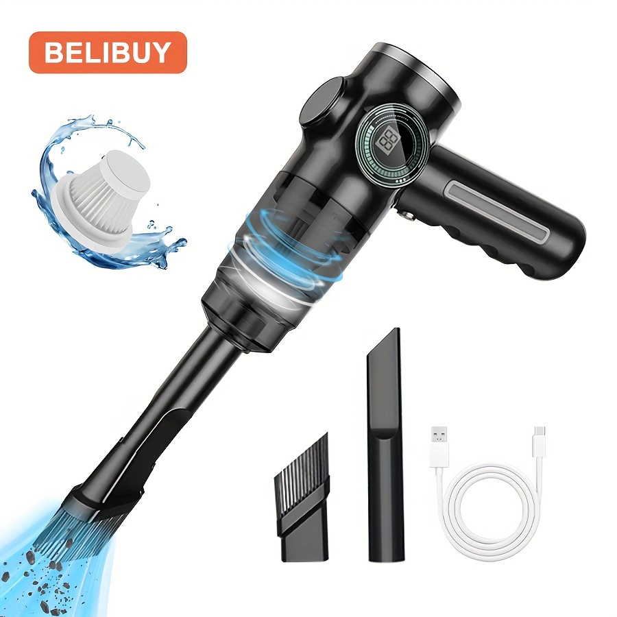 

1pc Belibuy Mini Handheld Vacuum Cleaner With Usb Charging Display - Portable Desktop Dust Collector With Rechargeable Battery, Abs Material, Push Button Control, For Keyboards, Cars, Office, Home Use