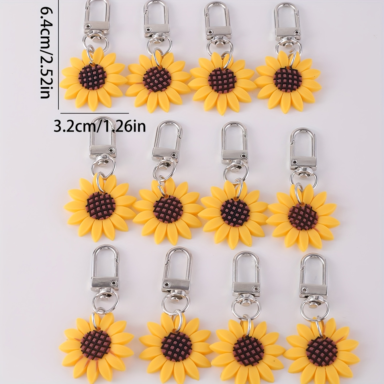 TEMU 12pcs Set Of Cute Cartoon Sunflower Keychains For Prizes, Mini Adorable Key Rings For Birthday Party Gifts, Backpacks, And Car Keys Accessories
