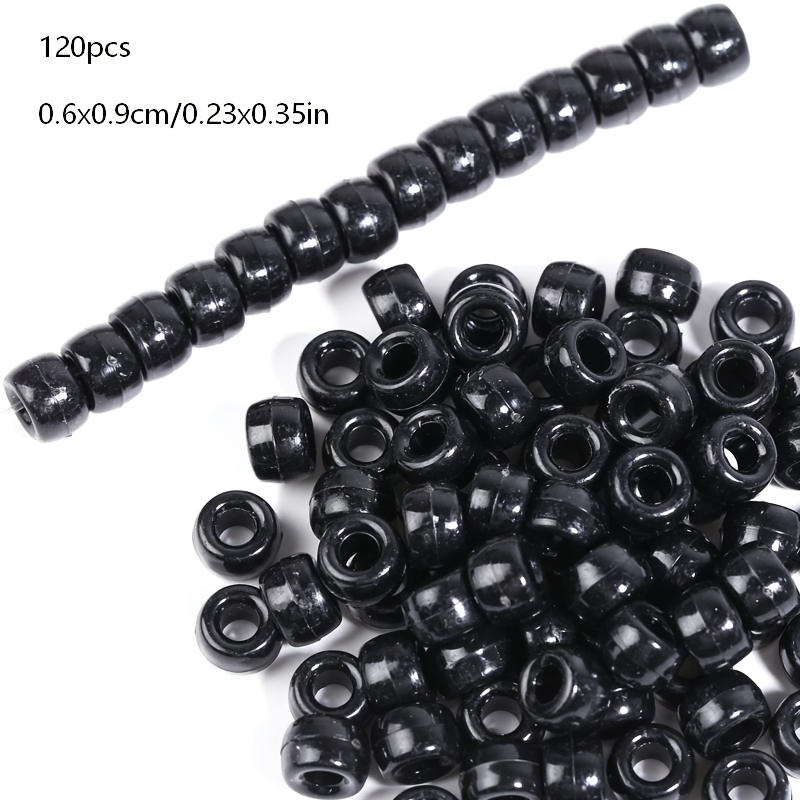 TEMU 120 pièces de perles acryliques noires plates et rondes de 6x9 mm avec trous droits, parfaites pour la fabrication de bijoux DIY, , bracelets,