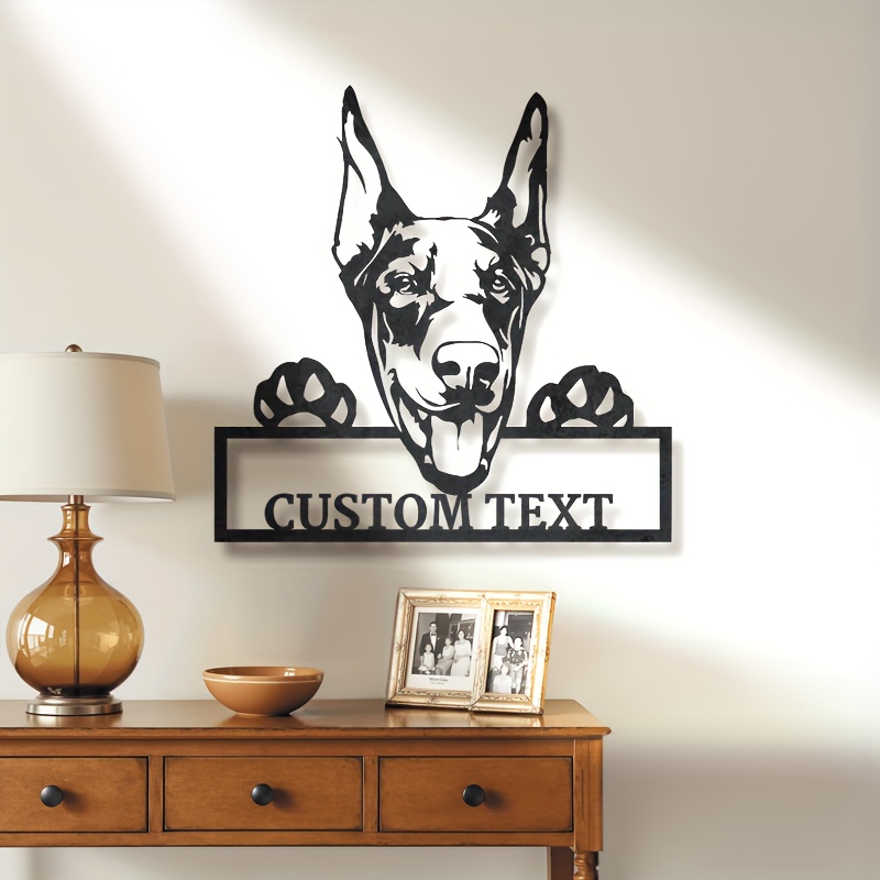 Customizable Doberman Metal Wall Art, Black Iron Animal Theme Decorative Sign with Personalized Text, Perfect Gift for Dog Lovers, Wall Mounted Room Decor, Dog Decor