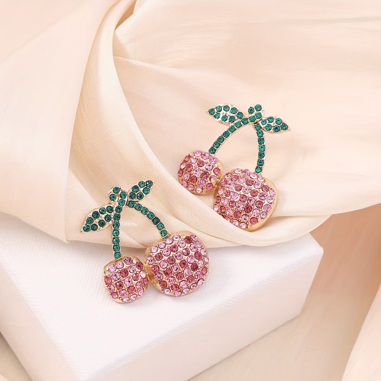 Cherry Stud Earrings with Rhinestones for Daily & Vacation Wear