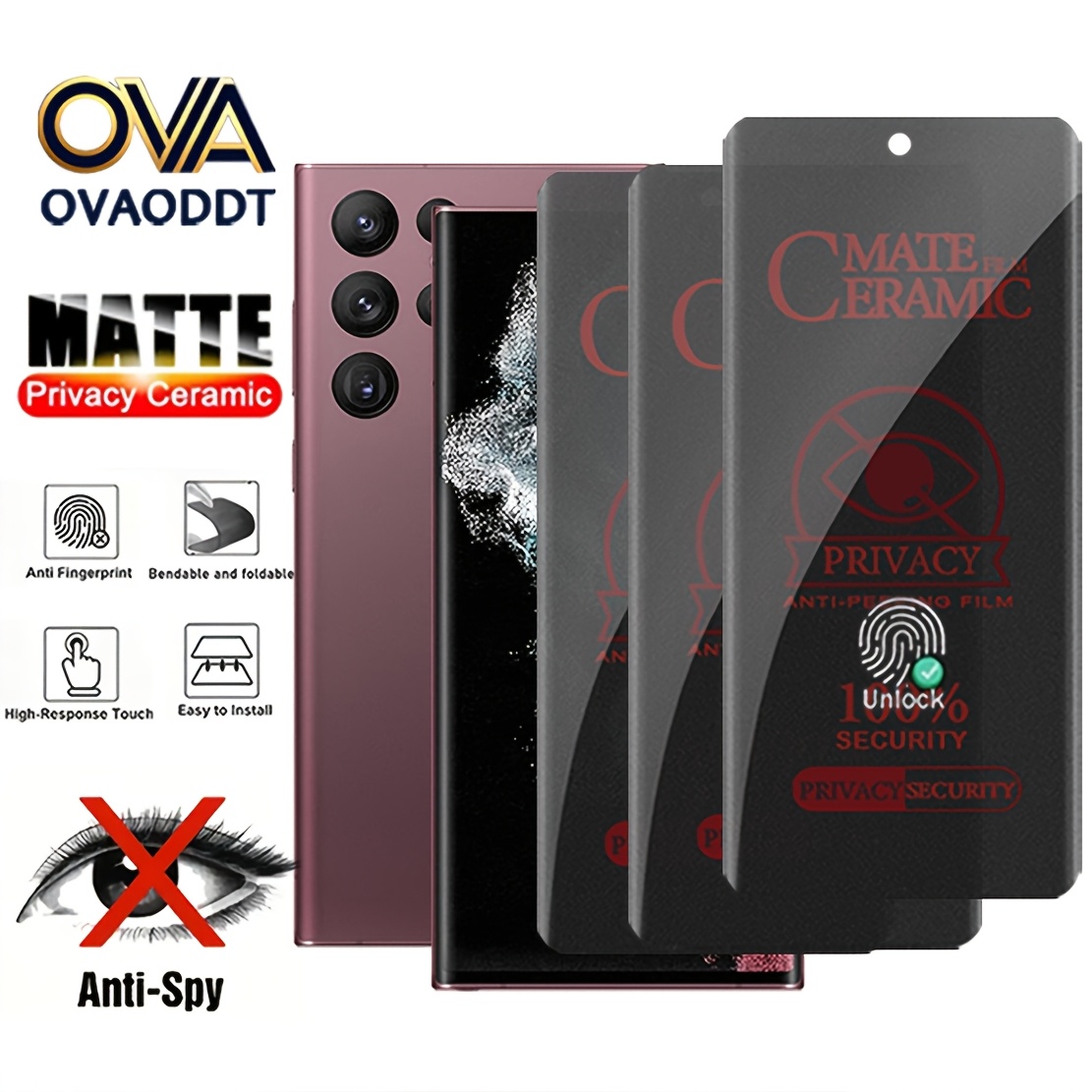 E-shop 3er-Set gebogene, matte Keramik-Displayschutzfolie, Spionageschutz, unterstützt Fingerabdruck-Entsperrung, passend für for Galaxy S23