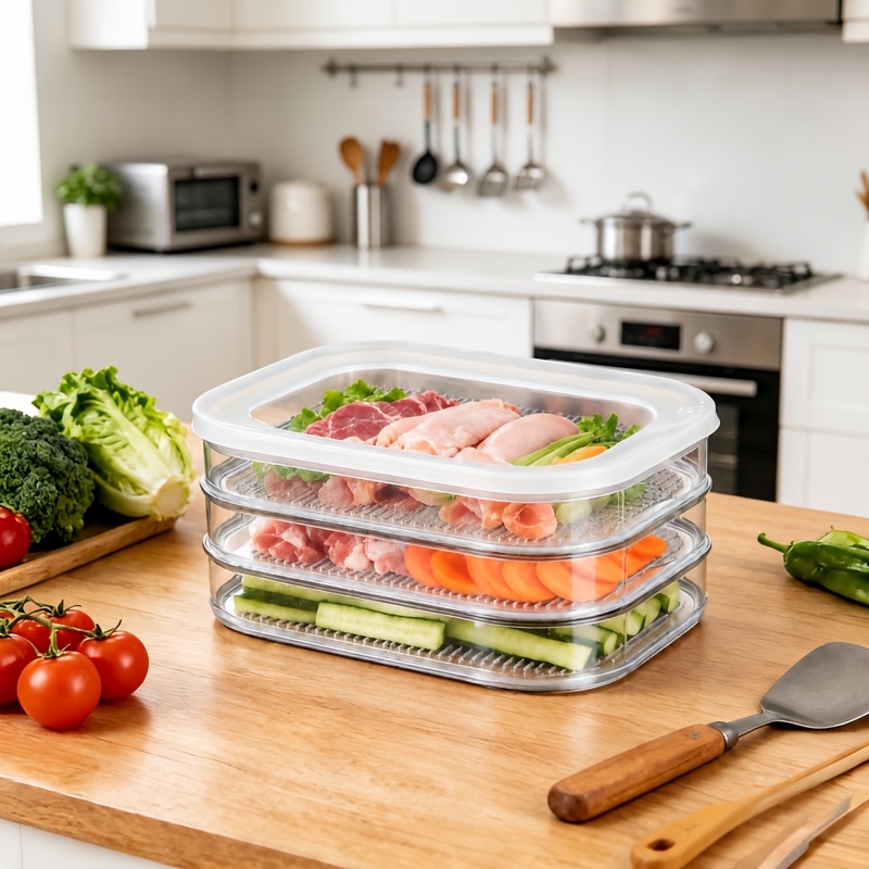 Image of 3pcs Stackable Food Storage Containers - Leak-proof Sealed Fridge Bins For Meat, Bacon, & Seafood, Reusable Freezer Organizer, Space-saving Compact Solution For Kitchen And Restaurant
