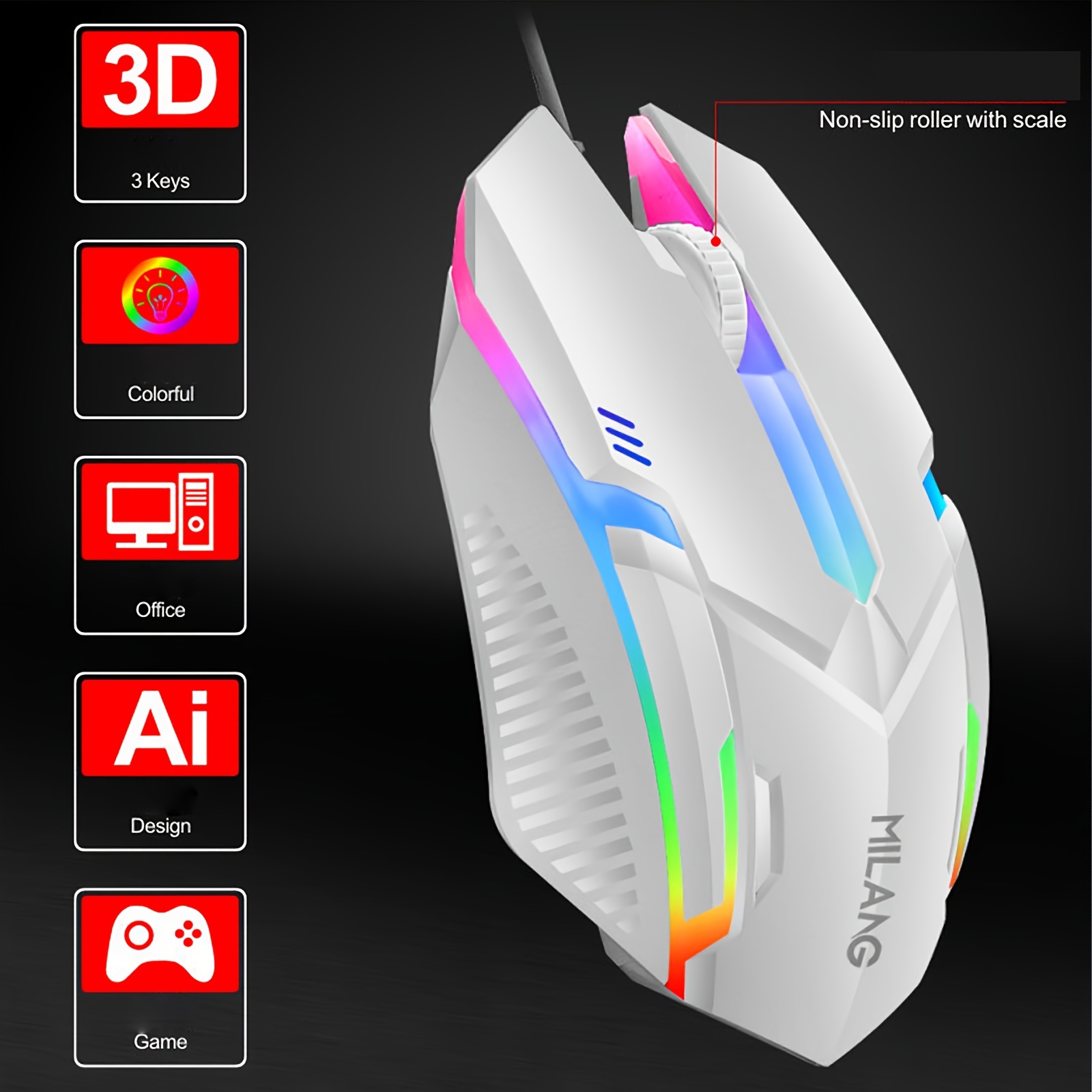 

1pc Gaming Mouse, Rgb , , 3d , Plastic , Usb , For Desktop & Laptop, & Use