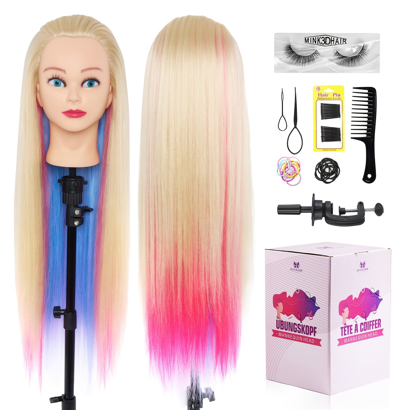 26"-29" Practice Head Hairdressing Head Doll Head Salon Cutting Braiding Hair Styling With Table Clamp