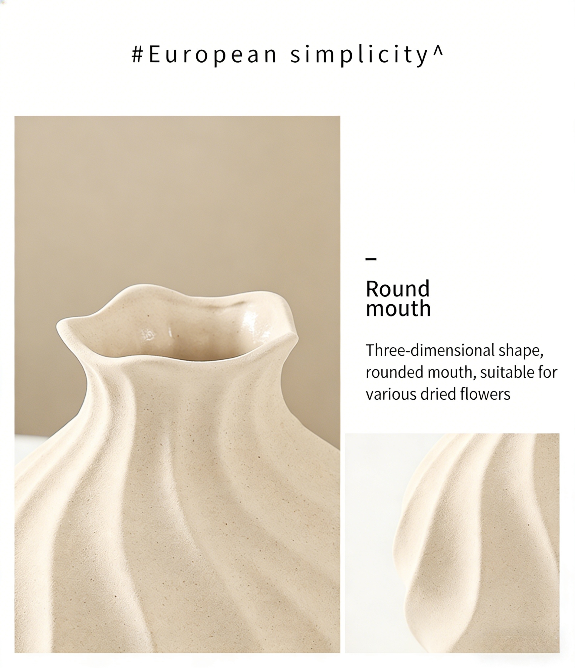 Nordic Style Ceramic Vase with Wave Patterns, Creatively Designed with Pleated Textures, Perfect for Minimalist Living Room Decor