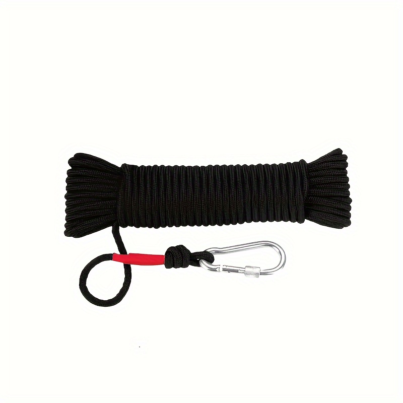 TEMU Versatile 32.81ft High-strength Braided Rope With Carabiner And Hook - Ideal For Magnetic Fishing, Mooring, Towing & Outdoor Adventures Tow Rope Magnetic Hooks For Hanging