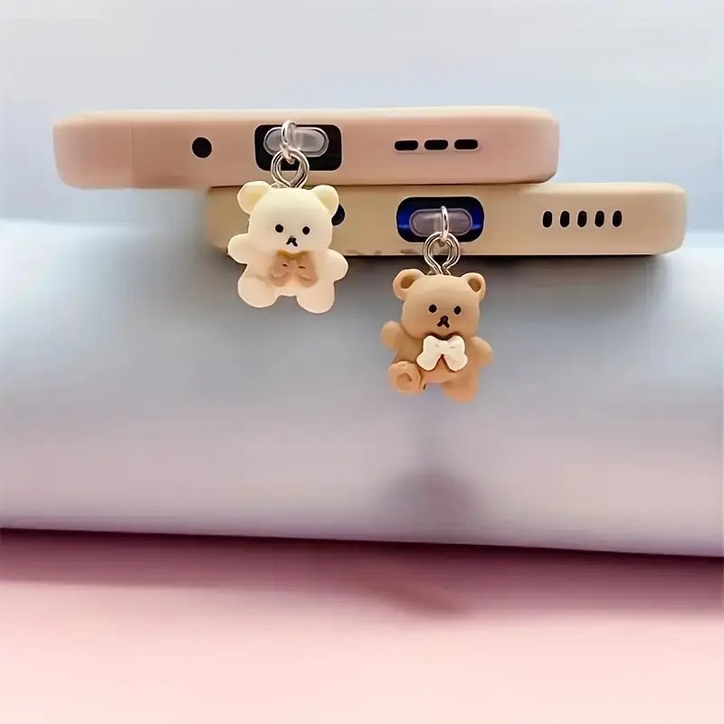 TEMU 2 Bear-shaped Dust-proof Plugs For Mobile Phones, Decorative Pendants For Phones, Suitable For Iphone/type-c Interface, Tablets And Other Mobile