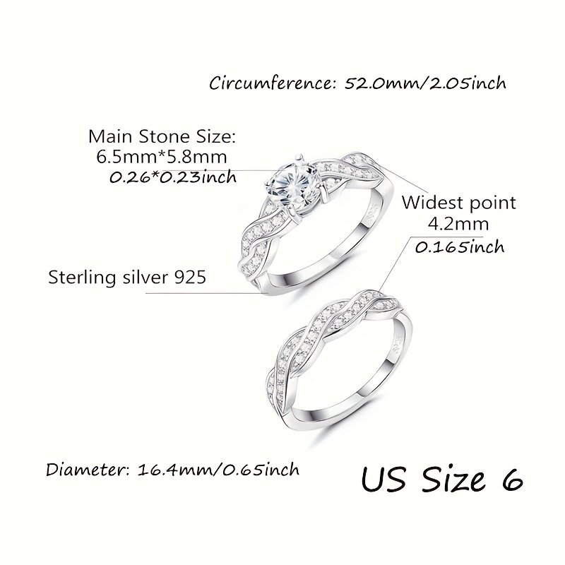 Sterling Silver Infinity Ring Set CZ Wedding Engagement