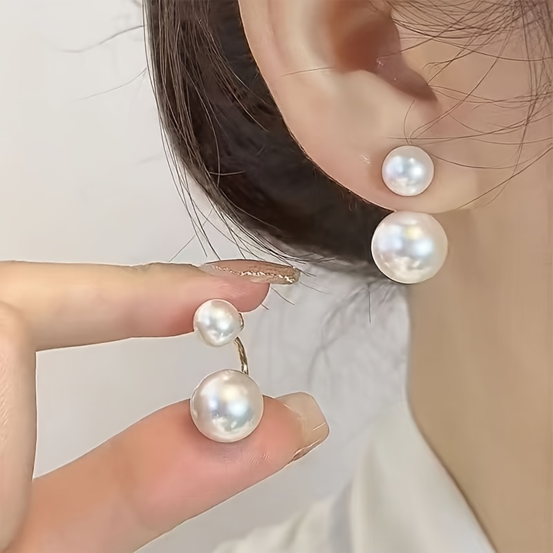 TEMU Un par de elegantes aretes vintage de de perlas | Chapados en oro de 18K, ideales para diario, citas o ocasiones formales ligeras