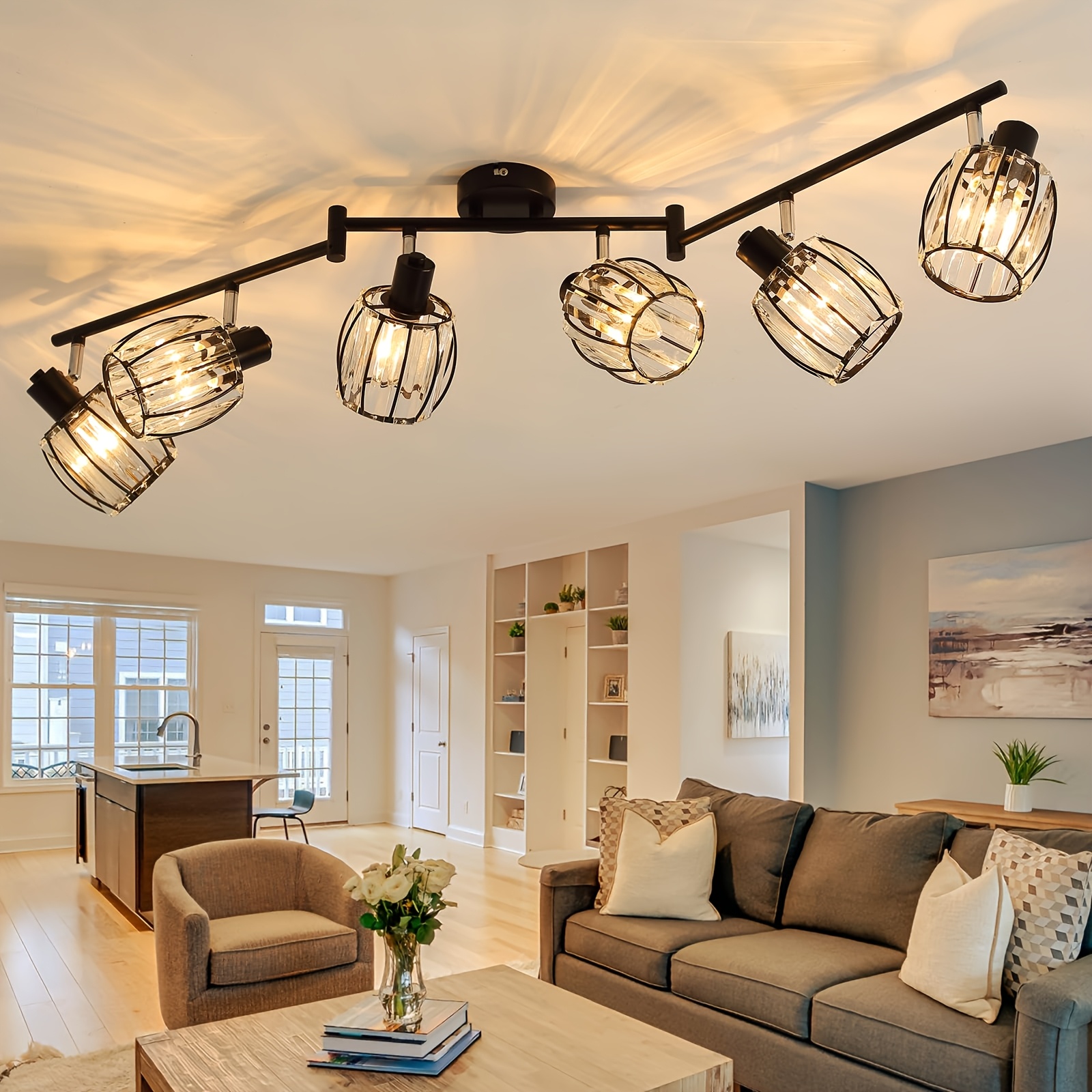 Image of 6-bulb Ceiling Spotlights, Living Room Ceiling Lights, Vintage Crystal Ceiling Lights, Interior Decor, 350° Rotating E14 Spotlights For Bedrooms, Kitchens, And (bulbs Not Included)