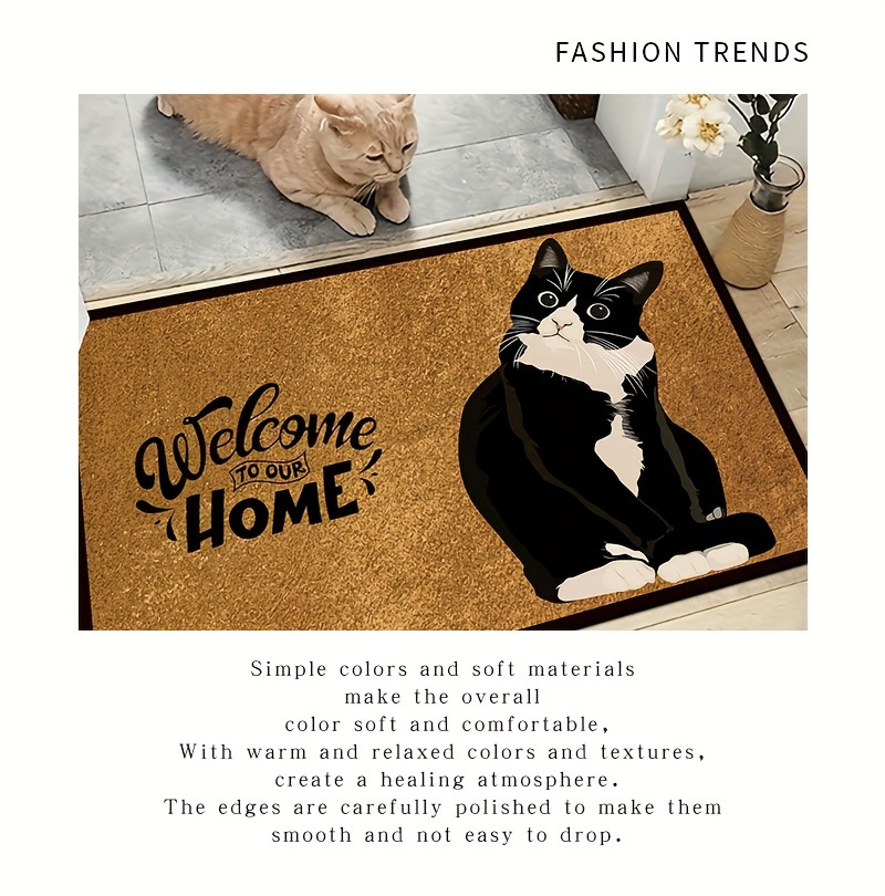 1pc   white cat welcome doormat polyester blend machine washable non slip entryway rug for home gaming room decor details 5