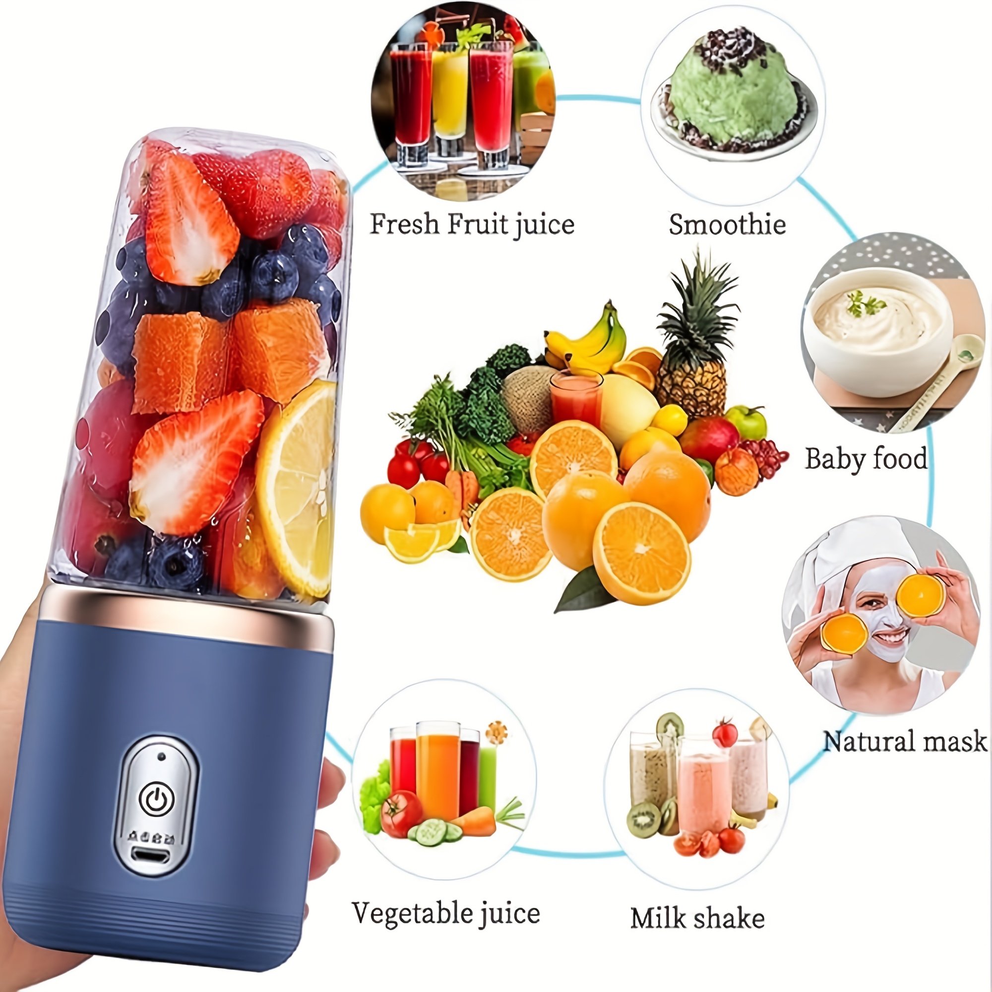 

Usb Rechargeable Portable With – 14oz Powerful Fusion For Juices, & Food | Travel- With Lid & Cup Included | Navy Blue & Pink Options | Ideal For Outdoor Activities, Gym & Prep, Blenders For Kitchen