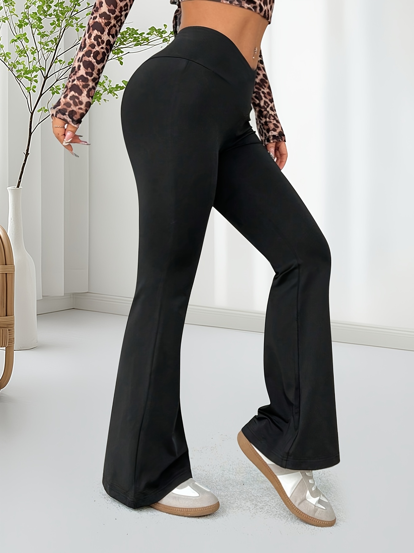 Mujer Pantalon Negro Campana Fiesta Pantalones Acampanados Cintura