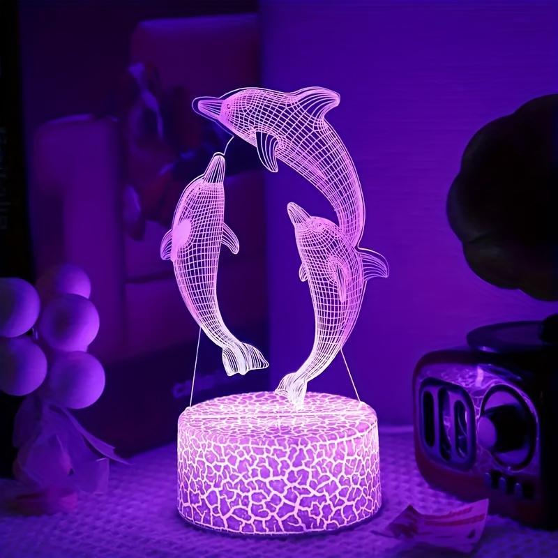 

1pcs Usb/battery Dual Powered 3d Illusion Dolphin Led Lamp With Crack Base, Household Decorative Night Vision Accessory For Gifting