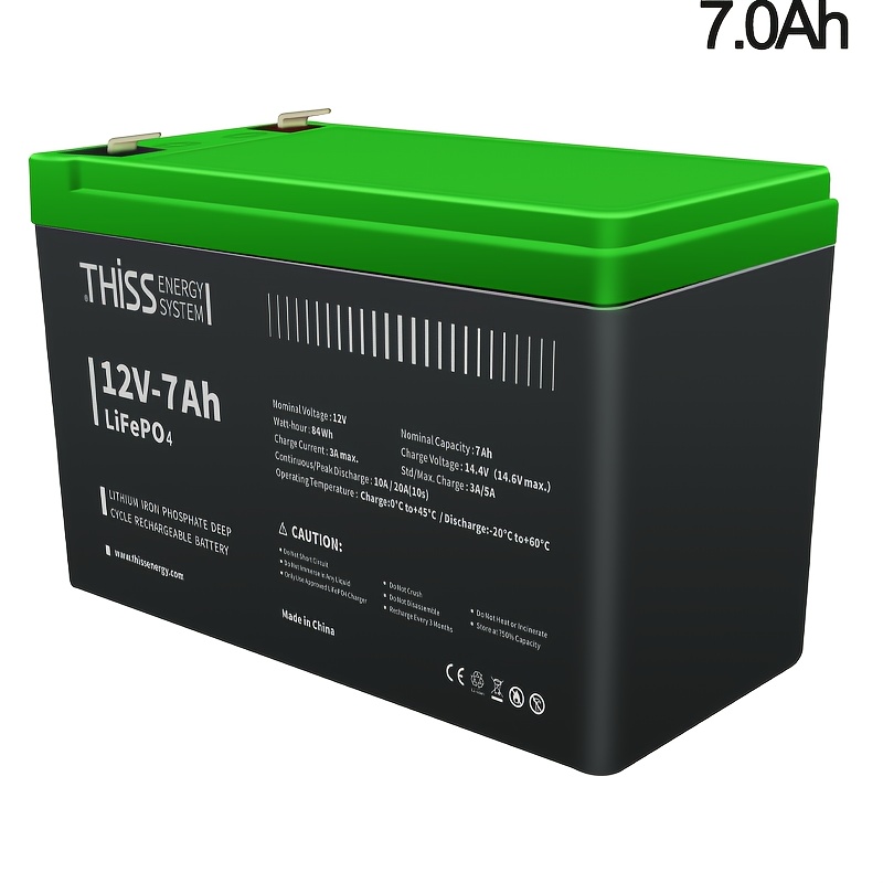 TEMU 1pc 12v 7.0ah Lifepo4 Lithium Battery With Bms - Over 3000 Deep Cycles, Suitable For Rvs, Solar Systems, Off-grid Storage, And More - And Black,