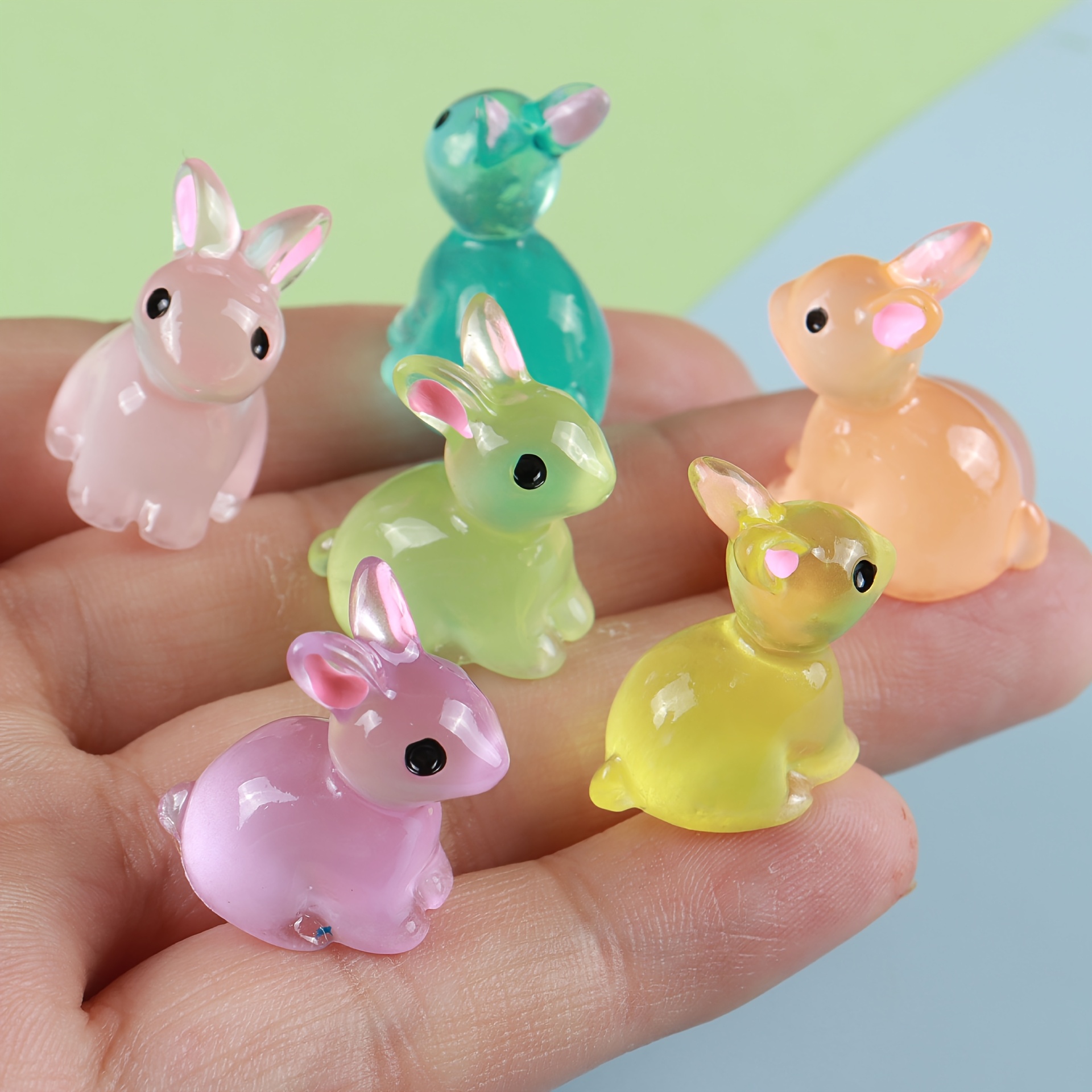 

7pcs -the-dark Resin Miniature Bunny Figurines, Assorted Colors, Crafts For Easter Party Decorations And Home Decor