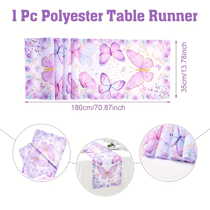 E-shop 1 Stück Tischläufer aus Polyester mit violettem Schmetterling - 180x35cm, eleganter Schmetterlings-Themen-Dekor für Geburtstagsfeiern und