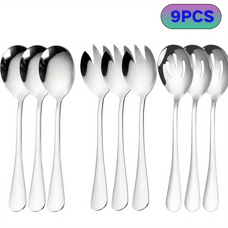E-shop 3/6/9-teiliges Salatservice-Set, Edelstahl-Salatservice-Set, Inklusive Edelstahl-Salatlöffel und Edelstahl-Salatgabel, Sieb,