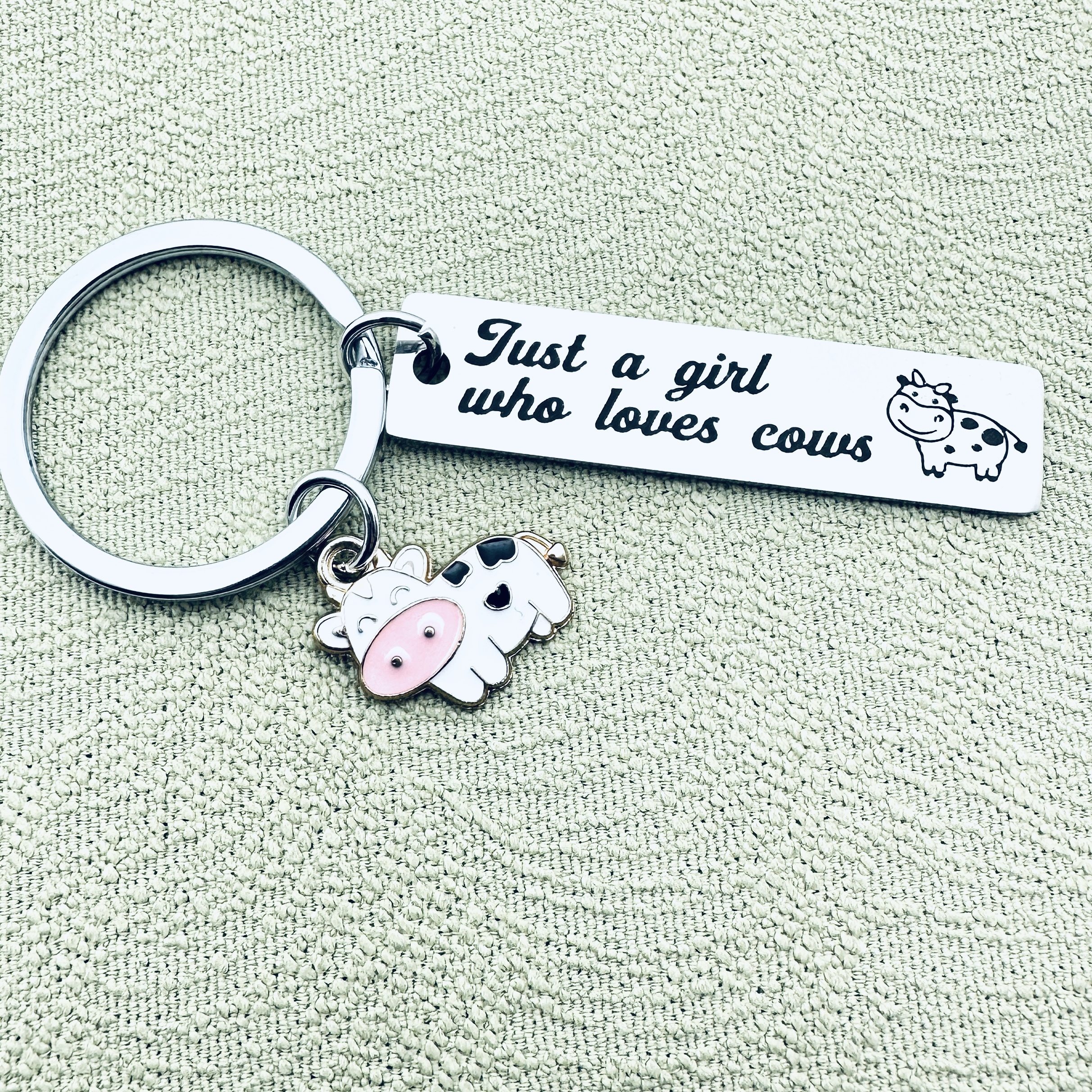 

Who " Engraved Keychain Cow - For