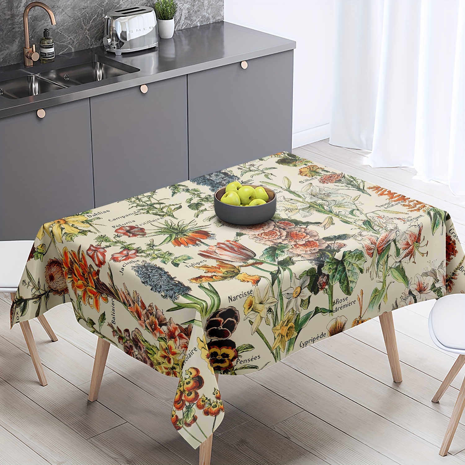 

Vintage Botanical Print Tablecloth - Floral Garden Polyester Rectangular Table Cover, Machine Woven For Dining Room Decoration And Outdoor Picnic, Festive Party Compatible (1 Pack)