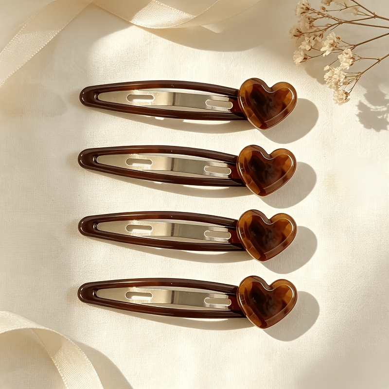 TEMU 4 pezzi Fermagli per capelli a forma di cuore con conchiglia di vintage, clip BB antiscivolo in acrilico, graziosi fermagli per capelli con