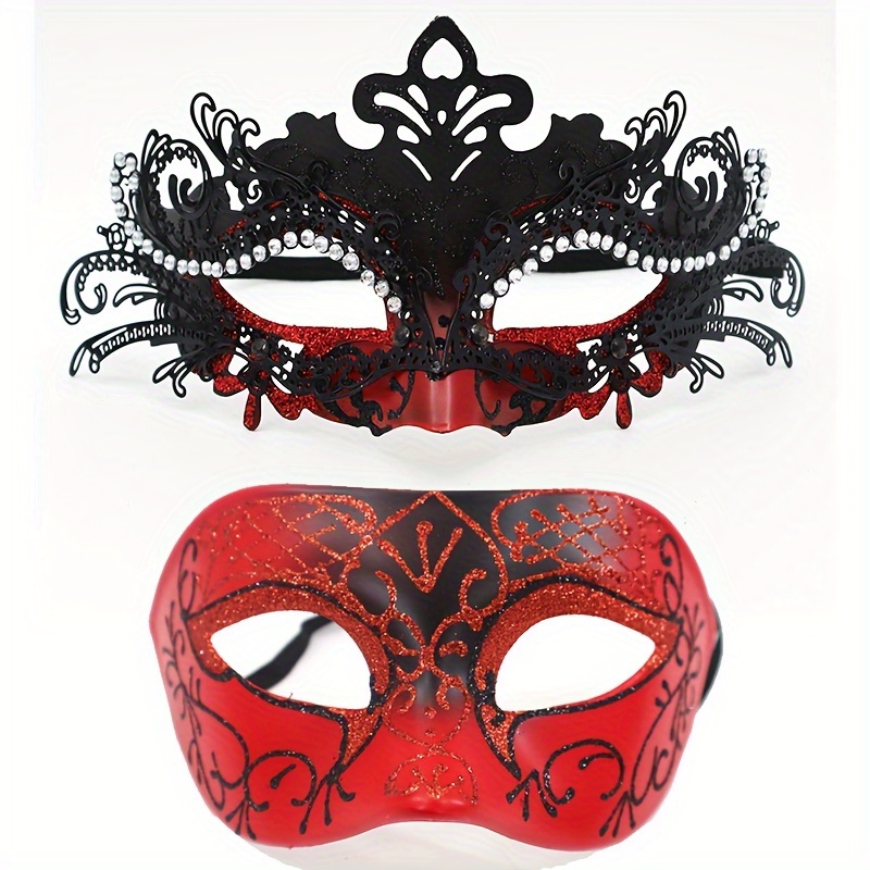 

2pcs Elegant Venetian Masquerade Masks, Gothic Style, Plastic Material, Festive Costume Masks For Couples, Halloween Party Accessory