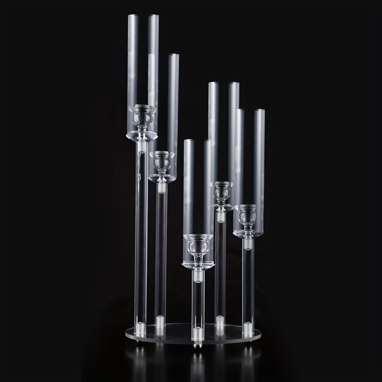 

22.8" Candelabra 5 Arms Acrylic Candle Holder Clear Candelabra Centerpieces For Wedding, Crystal Candlesticks Pillar Taper Candlesticks For Living Room Dinner Table Decoration Fit Led Candle