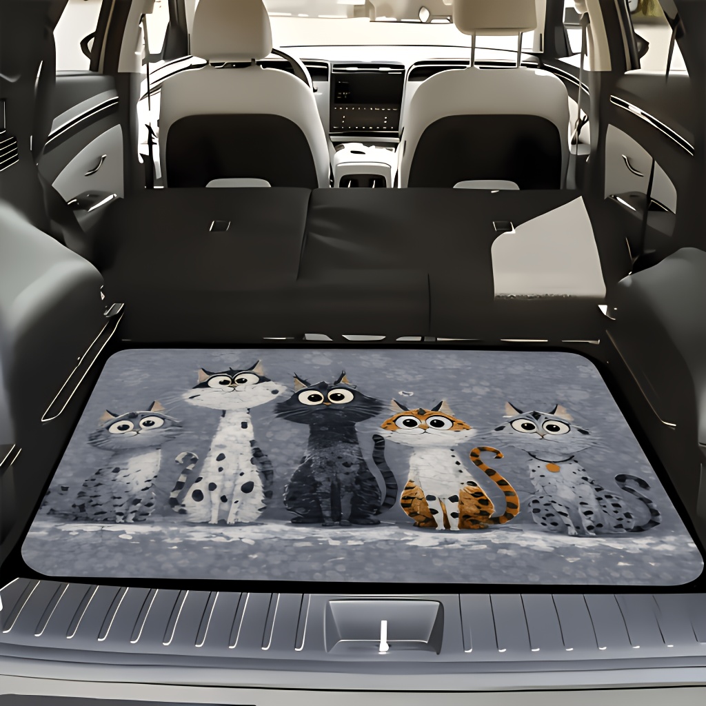 TEMU Woyuo Fit Heavy-duty Non-slip Cat Trunk Mat Suitable For Trucks & Suvs, Floor Liner With Cute Kitten, Durable For Vehicle Interior, Gift For Cat