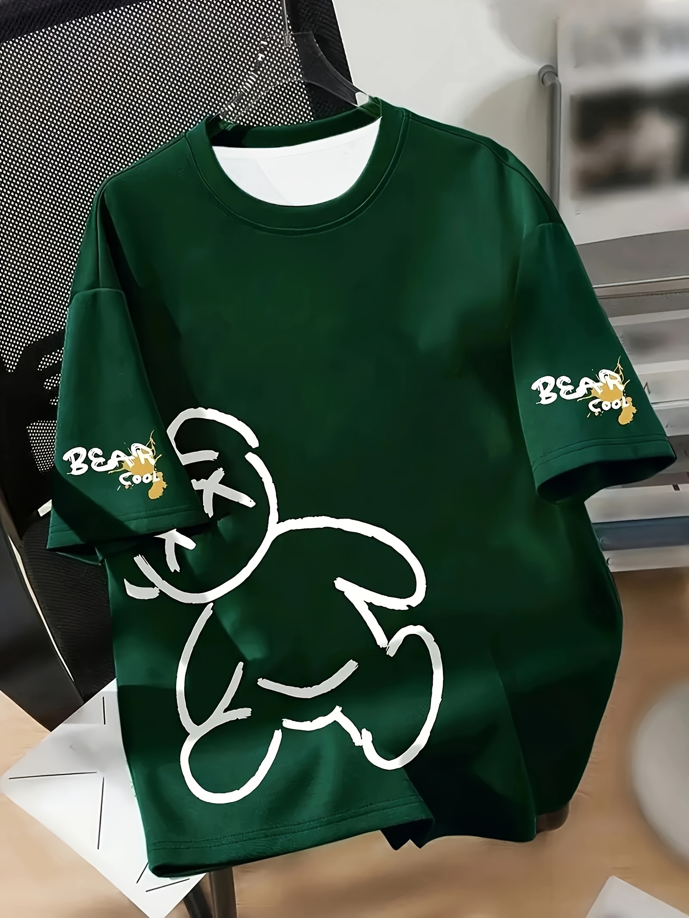 【AMBLER】 Cozy bear embroidered man to man t-shirt Uild A Bear|men's Cotton Bear Print T-shirt - Summer Casual