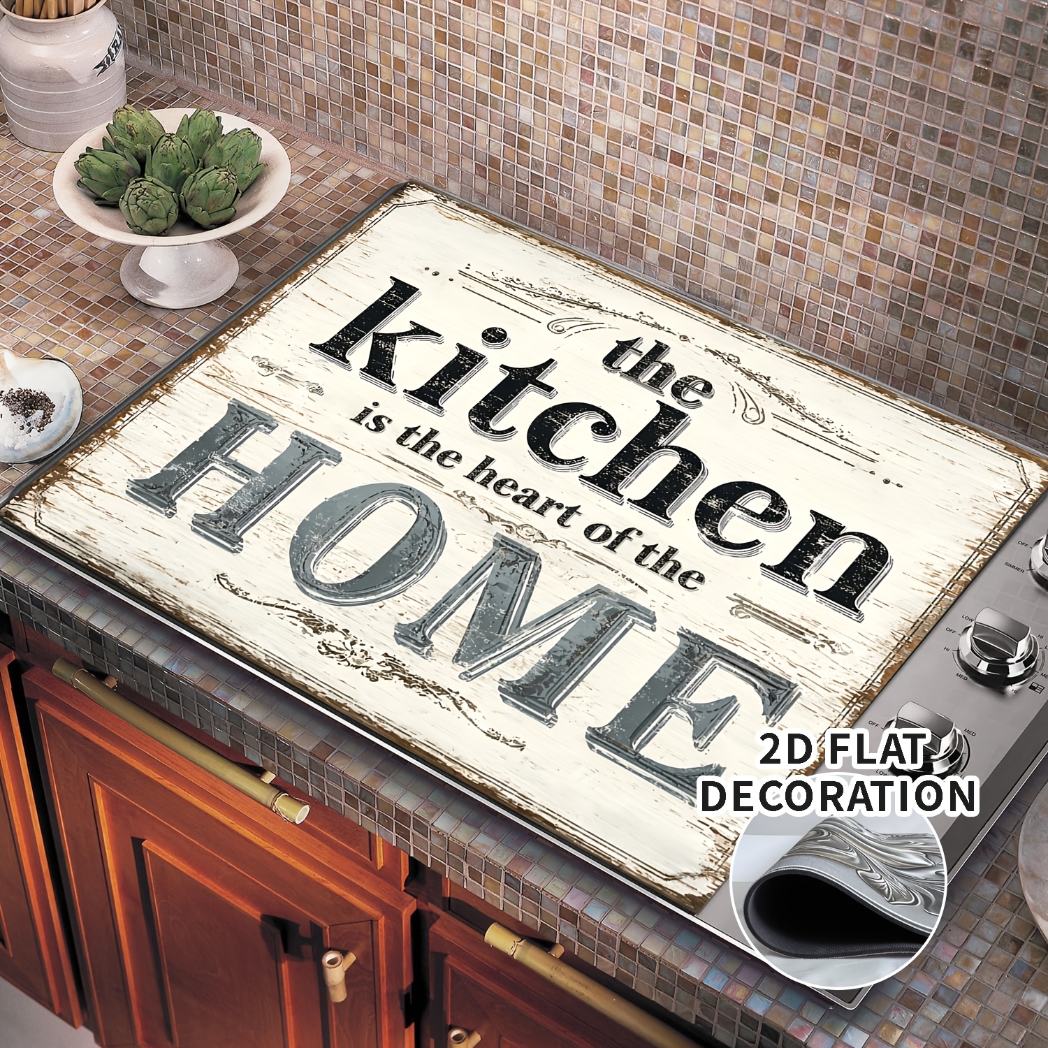TEMU 2d Flat Decorative - Text, Wood, Pattern Patterns Electric Stove Top Cover - Rubber Lined Gas Stove Top Cover, Perfect For Any Kitchen, Stove