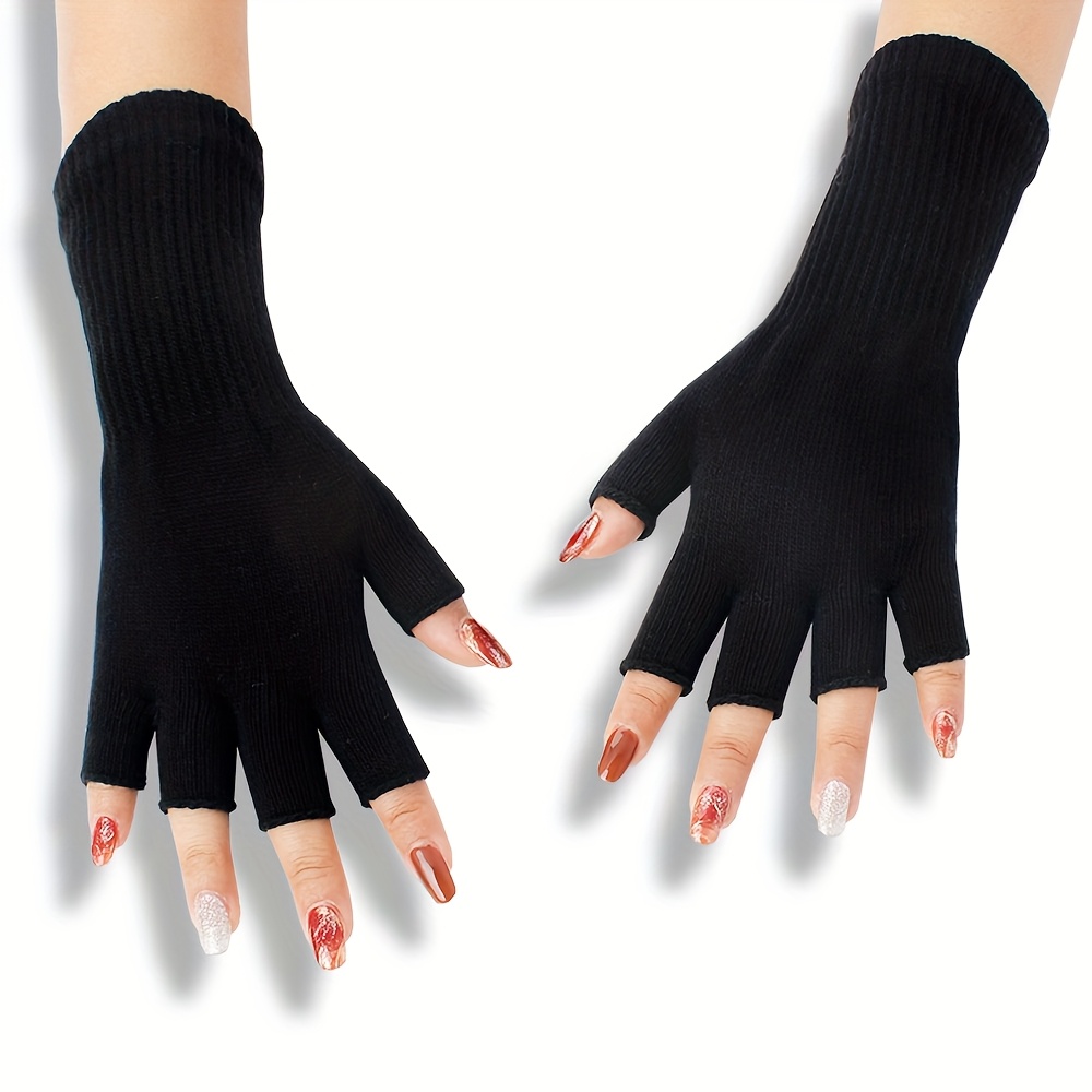 2pcs Black Fingerless Gloves for Winter Warmth