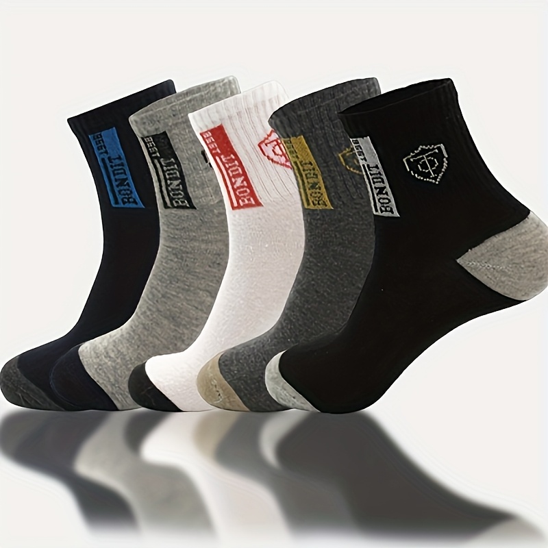 10pcs/5 Pairs Men's All-Season Sports Socks, Comfortable Breathable Thick Warm Socks for Autumn and Winter
