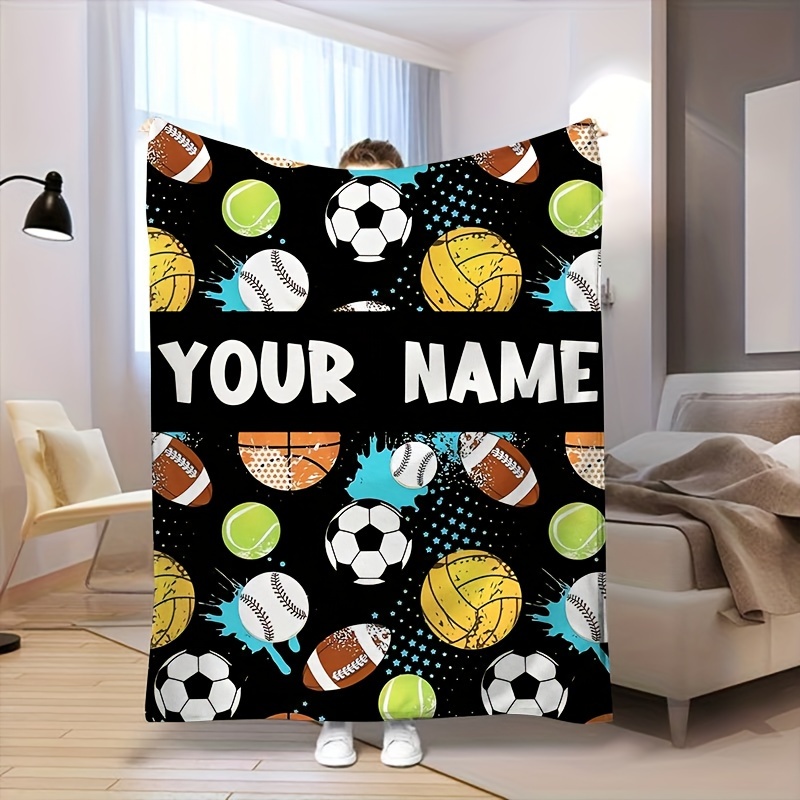 

Custom Blanket - Soft Flannel Throw With Basketball, Soccer & - Boys, Teens & Men's Bedroom Decor - Gift