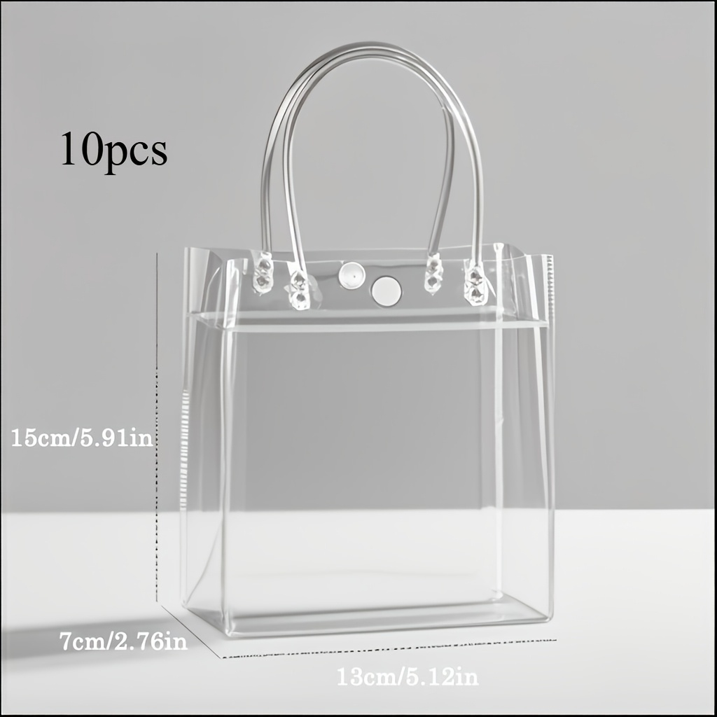 TEMU Cadeau pour Elle/Lui Lot de 10 Sacs Cadeaux Réutilisables Robustes en PVC Transparent avec Poignées à Anneaux Blancs | Résistants aux Taches |